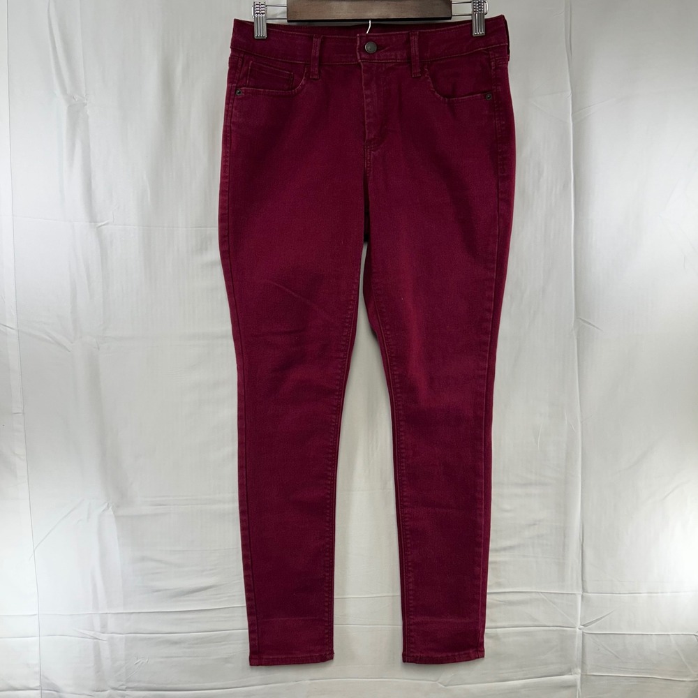 Old Navy Rockstar Super Skinny Jeans Womens 10 Burgundy Wine Stain Mid Rise